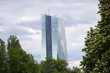 The European Central Bank headquarters in Frankfurt. The ECB on Thursday will review its economic stimulus. Bloomberg