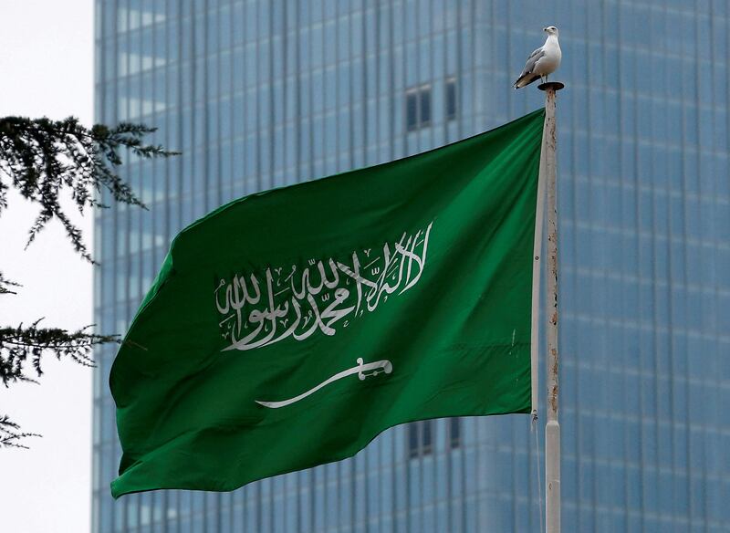 The Saudi flag. The kingdom has called on armed groups in Sudan to respect its diplomatic missions. Reuters
