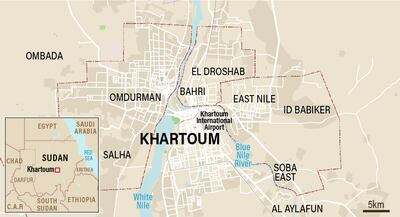 A map of Khartoum and its twin cities of Omdurman and Bahri. The National.
