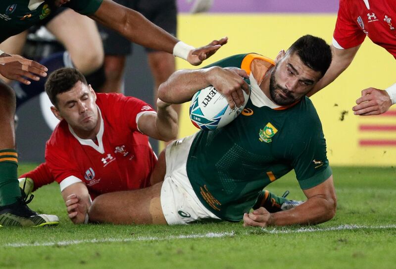 Rugby Union - Rugby World Cup - Semi Final - Wales v South Africa - International Stadium Yokohama, Yokohama, Japan South Africa's Damian de Allende scores their first try.  REUTERS