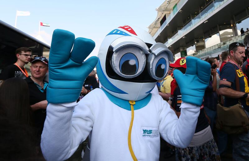 The Yas Marina circuit mascot walks among fans at the Yas Marina circuit on November 1, 2012 in Abu Dhabi during  the Abu Dhabi Formula One Grand Prix.  AFP PHOTO / MARWAN NAAMANI
 *** Local Caption ***  799326-01-08.jpg