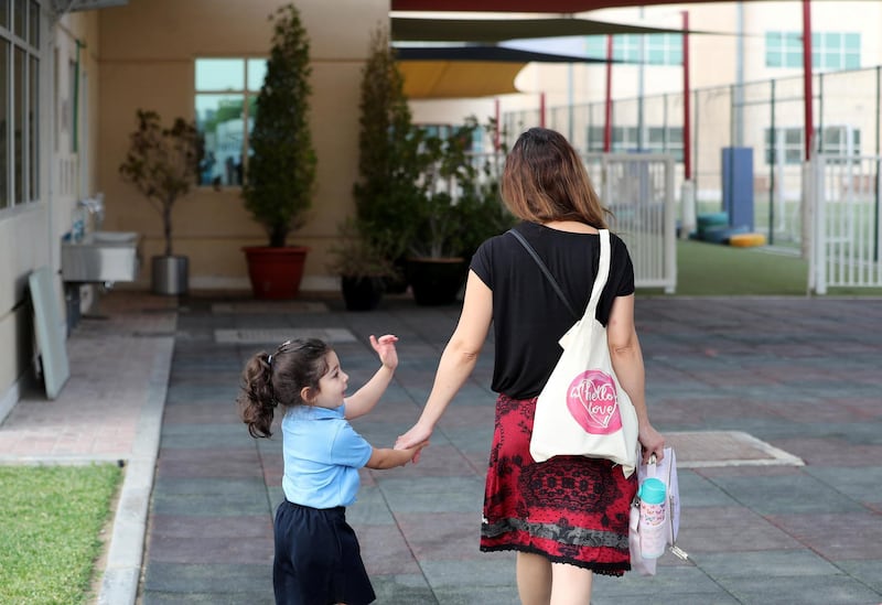 Dubai, United Arab Emirates - Reporter: Sarwat Nasir. News. Covid-19/Coronavisus. Children arrive for school at Horizon International School in Dubai with Covid-19 prevention measures in place. Sunday, August 30th, 2020. Dubai. Chris Whiteoak / The National