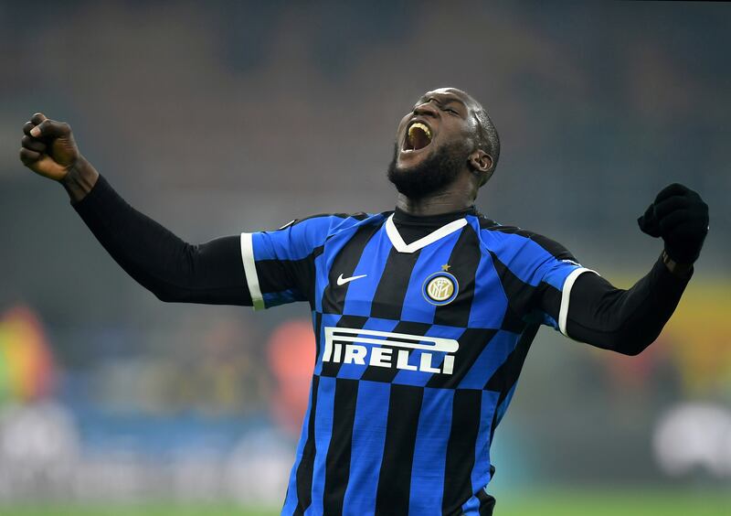 Inter Milan's Romelu Lukaku celebrates after the Serie A match against AC Milan in February 2020. Reuters