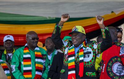 Zimbabwean President Emmerson Mnangagwa greets supporters before an explosion at an election rally in Bulawayo, Zimbabwe June 23, 2018. Tafadzwa Ufumeli/via REUTERS THIS IMAGE HAS BEEN SUPPLIED BY A THIRD PARTY. MANDATORY CREDIT. NO RESALES. NO ARCHIVES.