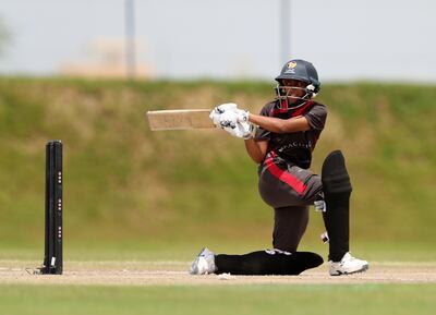 UAE's Theertha Satish in action against Hong Kong at the Malek Cricket Ground, Ajman. Chris Whiteoak / The National