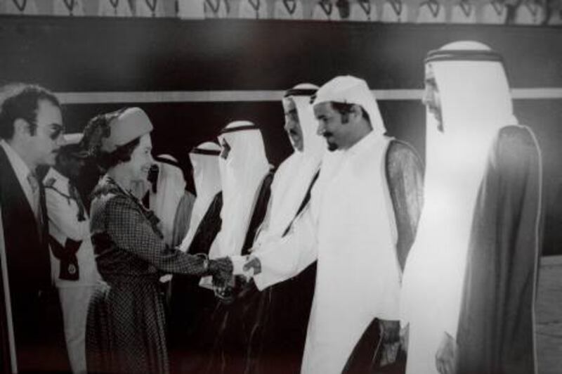 November 23, 2010, Abu Dhabi, UAE:
A photograph of a photograph showing Queen Elizabeth shaking hands with all the ruers of the Emirates during her visit to the UAE in 1979. 

The photo is courtesy of Zaki Anwar Nusseibeh, the Vice Chairman for the Abu Dhabi Authority for Cultural Affairs and the Advisor Ministry of Presidential Affairs. 
