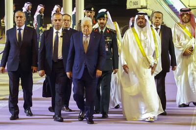 Palestinian President Mahmoud Abbas, centre, arrives in Saudi Arabia. AFP