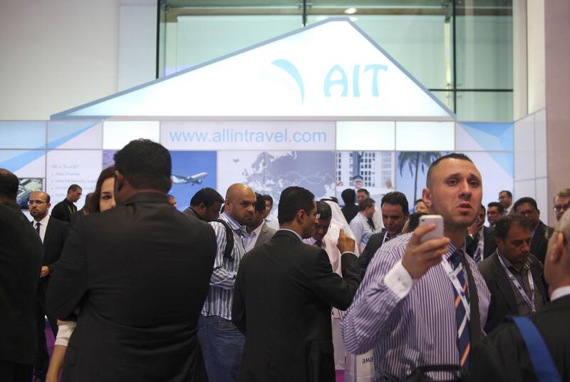 The All In Travel stand is popular among visitors to the Arabian Travel Market. Lee Hoagland / The National