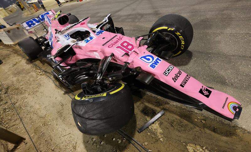 Lance Stroll's battered Racing Point after the crash. Reuters