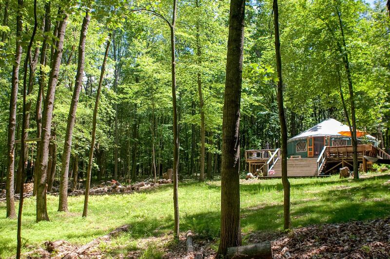 8.  Located in five acres of upstate New York forest, this rustic yurt has its own private river with waterfall and swimming hole, and it's pet-friendly. Rates from Dh808 for up to six guests.