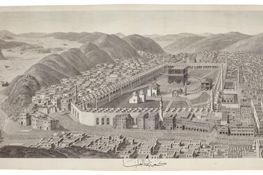 The engraving, the largest of its kind produced at the time, depicts pilgrims arriving for Hajj. It carries an estimate of £12,000-£18,000. Courtesy Sotheby's 