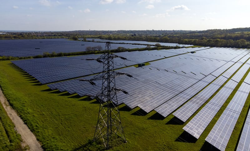 Owls Hatch solar farm near Herne Bay, UK. MPs are questioning a plan to borrow money for green initiatives instead of funding hospitals and schools. Bloomberg