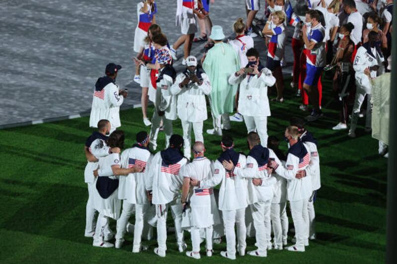 Members of Team United States enter the stadium during the closing ceremony.