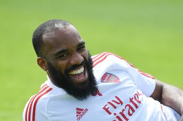 Alexandre Lacazette of Arsenal during a training session at London Colney. Getty Images