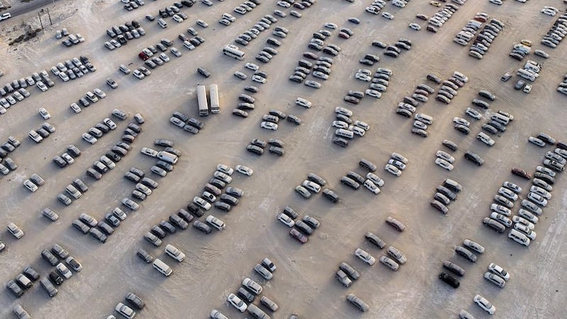 A massive Dubai Police lot in Al Qusais where hundreds of impounded cars are parked. Reem Mohammed / The National