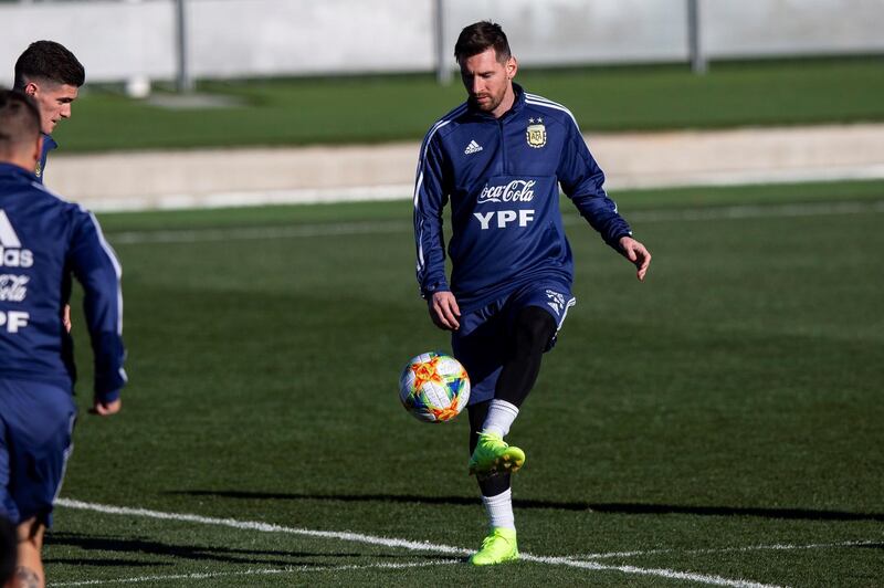 Lionel Messi during a training session at the Valdebebas sports complex. EPA