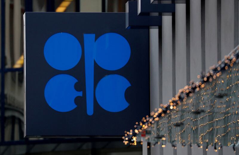 The Opec logo at its headquarters in Vienna. Opec and its allies are adding 400,000 barrels a day of crude to the market every month. Reuters