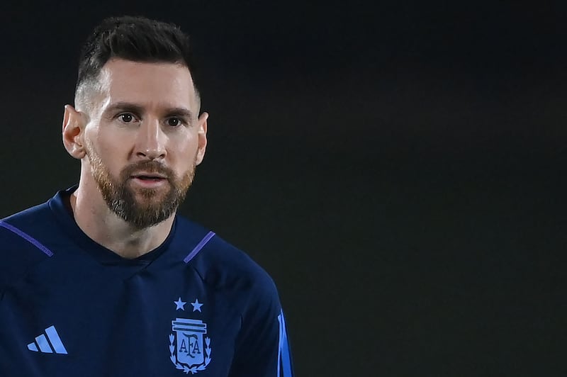 Lionel Messi trains for the World Cup final. AFP