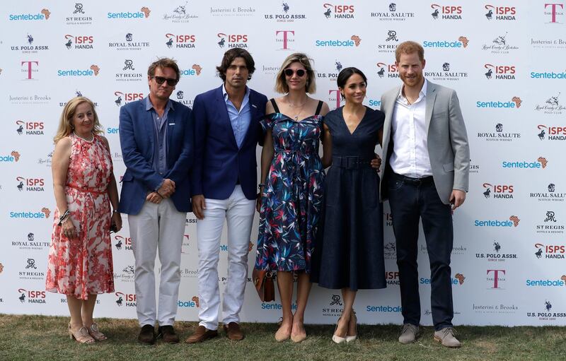 Meghan, Duchess of Sussex, second right, Prince Harry, Delfina Blaquier, third right, and her husband Argentine polo player Nacho Figueras AP