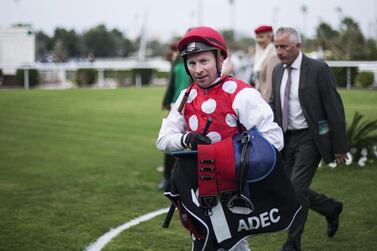 Jockey Tadhg O’Shea is one win away from equaling Richard Hills' record 504 victories in the UAE. Mona Al Marzooqi / The National