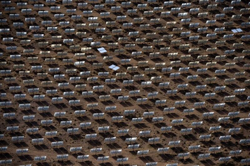 Mirrors at the Ivanpah solar electric generating system are seen in Nevada. Solar energy at present supplies less than 1 per cent of the United States’ current needs. Ethan Miller / Getty Images / AFP