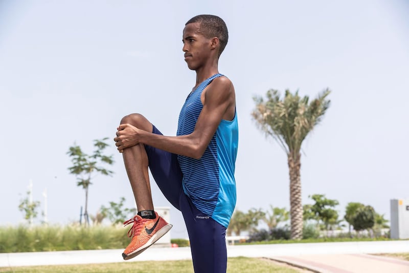 ABU DHABI, UNITED ARAB EMIRATES. 02 MAY 2020. UAE-born Somali distance runner Abdulsalam Farah. He was to represent the UAE University at the World University Games in Morocco but that event unfortunately got postponed due to the current Covid-19 pandemic. (Photo: Antonie Robertson/The National) Journalist: Amith Passela. Section: Sport.