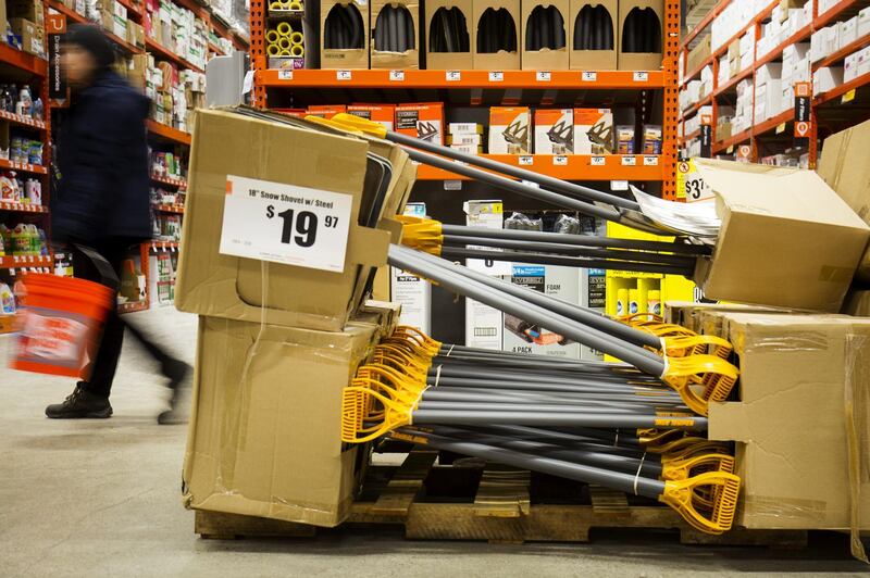 Snow shovels on sale at a Home Depot Inc. store in Boston. Adam Glanzman / Bloomberg