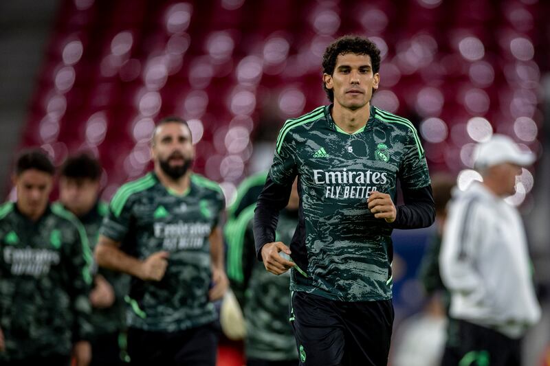 Jesus Vallejo Lazaro takes part in a Real Madrid training session. EPA