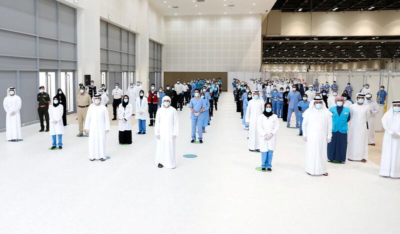 Sheikh Hamdan bin Mohammed, Crown Prince of Dubai, visits the field hospital at the Dubai World Trade Centre. 