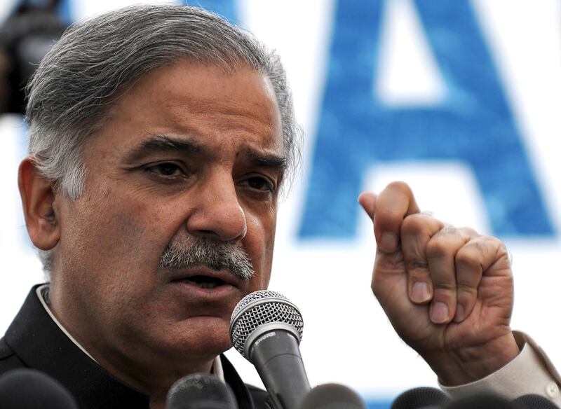 Shahbaz Sharif, brother of former Pakistani prime minister Nawaz Sharif and the chief minister of Punjab province, is pictured here on January 30, 2008, addressing a press conference in Karachi. Rizwan Tabassum / AFP