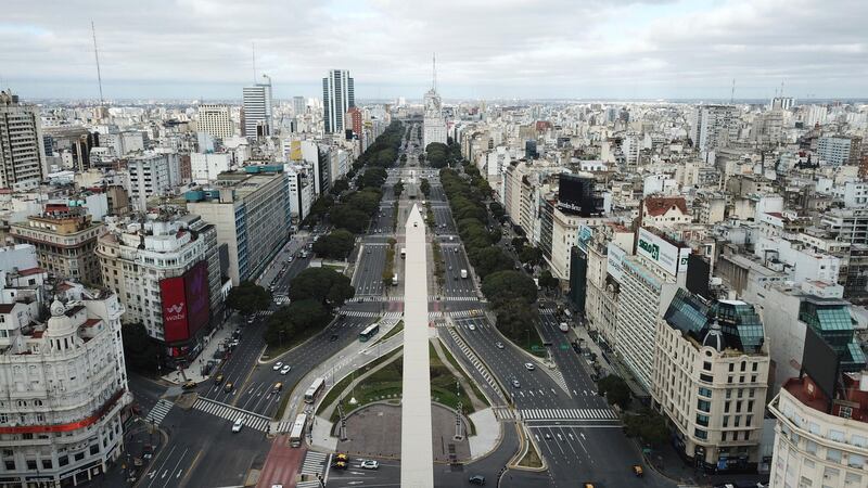 The 9 de Julio Boulevard is seen almost devoid of traffic during the return to a strict lockdown to curb the spread of ovid-19 in Buenos Aires, Argentina. AP Photo