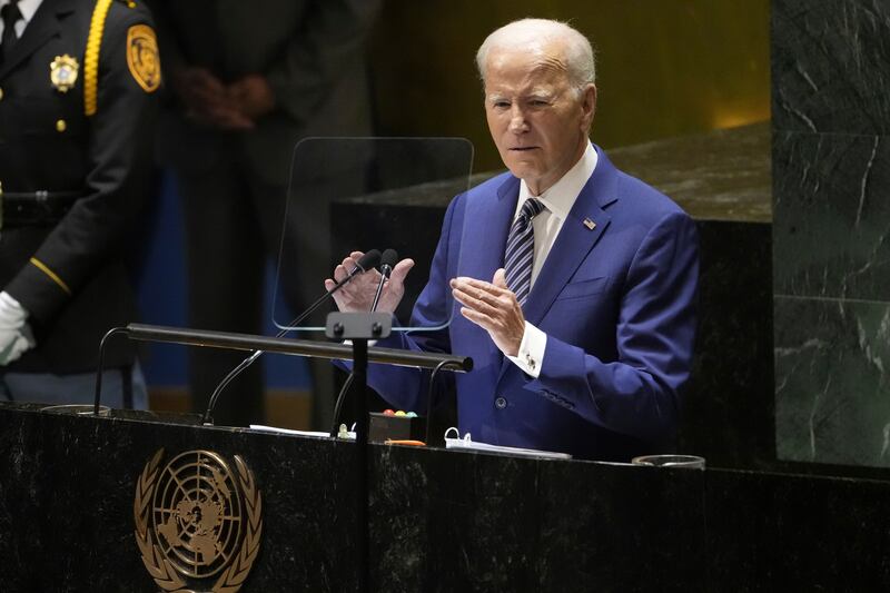President Joe Biden addresses the 78th UN General Assembly in New York. AP