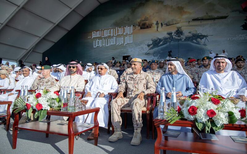 Hamid Al Nuaimi, Ruler of Ajman, witnesses Union Fortress 5 military parade in Ajman. Wam