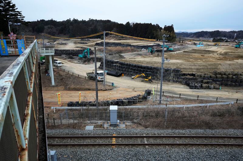 The building site of a planned apartment complex in Futaba.  A tiny section of the town has reopened for the first time since all 7,000 residents had to flee. AP