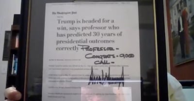 Former US President Donald Trump sent a signed note to presidential historian Allan Lichtman