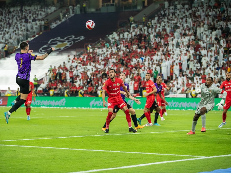 Al Ain score their second goal during the Pro League Cup final against Shabab Al Ahli.