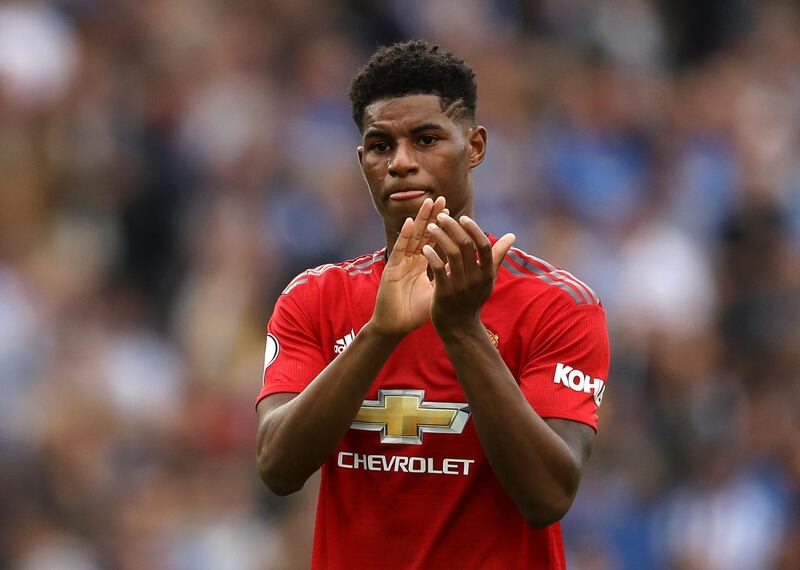 BRIGHTON, ENGLAND - AUGUST 19:  Marcus Rashford of Manchester United applauds fans after during the Premier League match between Brighton & Hove Albion and Manchester United at American Express Community Stadium on August 19, 2018 in Brighton, United Kingdom.  (Photo by Dan Istitene/Getty Images)