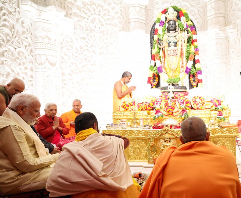 Indian Prime Minister Narendra Modi at the Pran Pratishtha ceremony of Shri Ram Janmabhoomi Temple in Ayodhya, Uttar Pradesh. Photo: India's Press Information Bureau