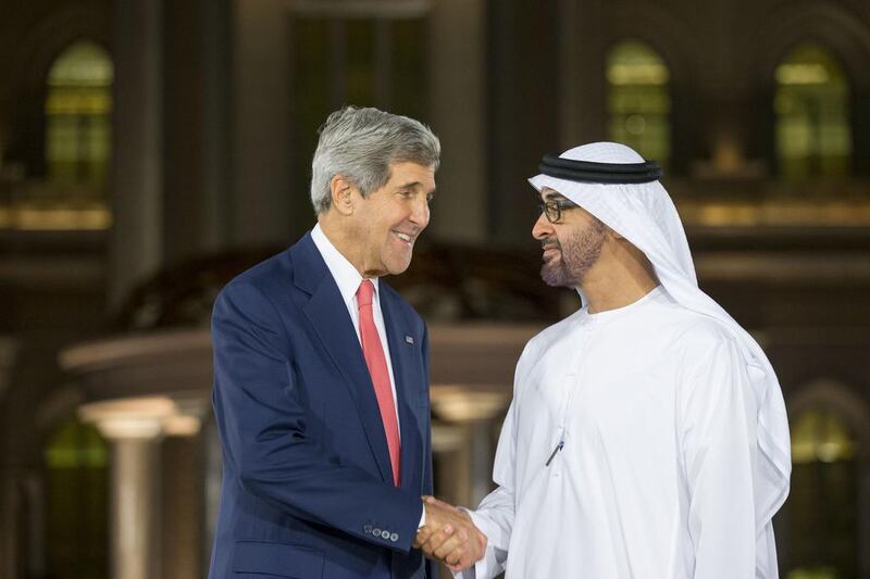 John Kerry, United States secretary of state, left, and Sheikh Mohammed are pictured together during a meeting at the Emirates Palace in November 2013. Ryan Carter / Crown Prince Court — Abu Dhabi