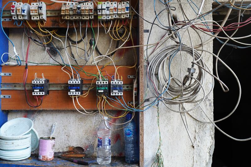 Electricity switches in a building where Syrian and Palestinian refugees live.
