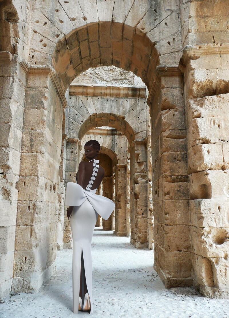 Ralph & Russo created an avatar for autumn / winter 2020 haute couture, and imagined her at the the Colosseum in Rome. Courtesy Ralph & Russo