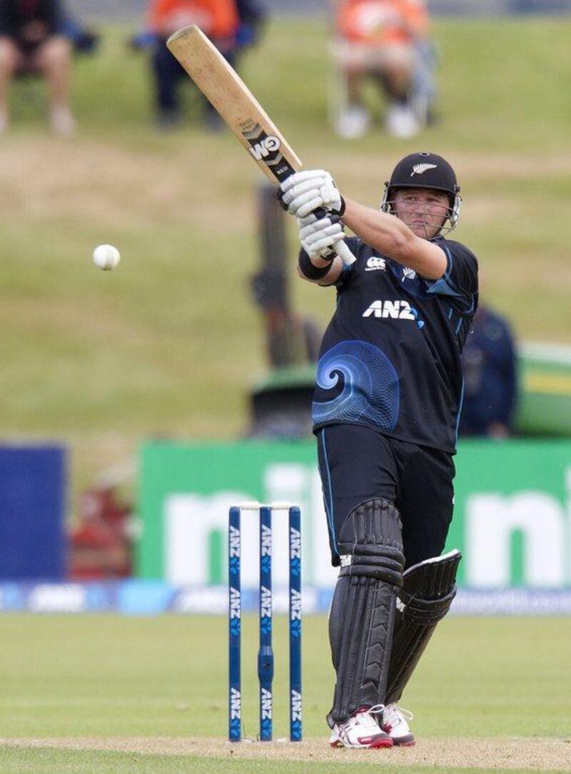 Corey Anderson of New Zealand bats during the third international one day cricket match between New Zealand and the West Indies in Queenstown on Wednesday. AFP PHOTO / MARTY MELVILLE