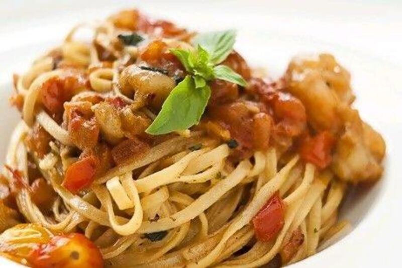 Tagliolini with prawns.