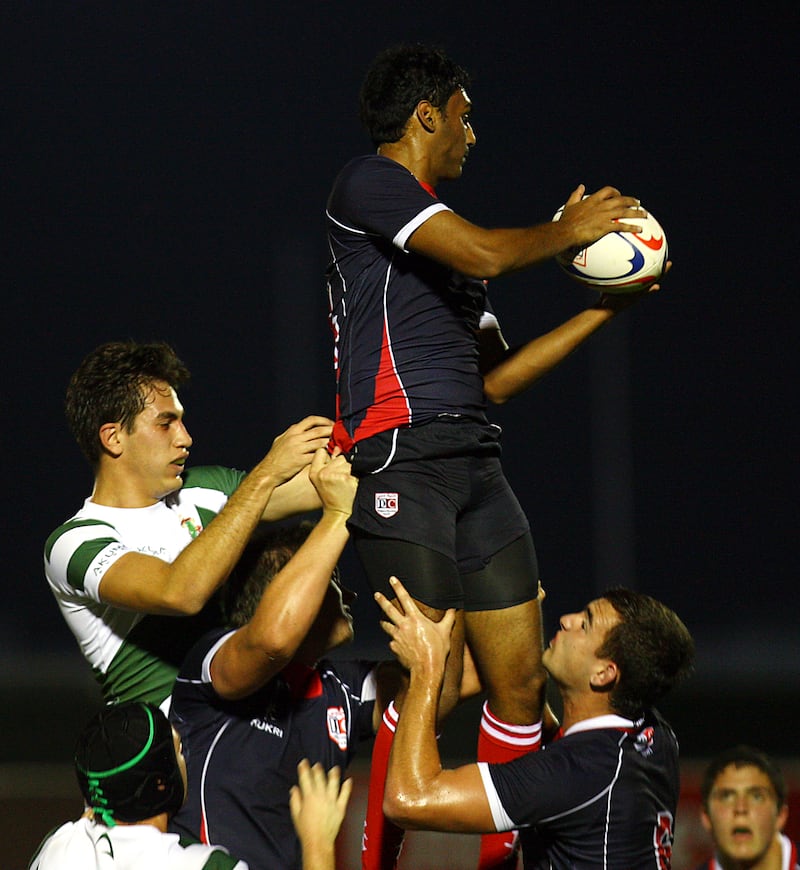 Dubai, United Arab Emirates-March, 23, 2013; Dubai College and Jumeriah College U-18  teams in action during the  UAE Schools Rugby Finals at the Sevens Grounds  in Dubai .  (  Satish Kumar / The National ) For Sports