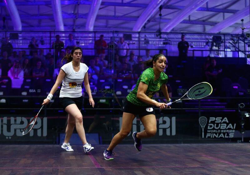 Raneem El Welily of Egypt competes against Nour El Sherbini of Egypt during day one of the PSA Dubai World Series Finals in Dubai. Francois Nel / Getty Images