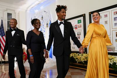 Musician Jon Batiste arrives with his wife Suleika Jaouad and family members. AP Photo