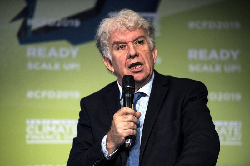 Deputy CEO of France's Credit Agricole and CEO of Amundi, Yves Perrier speaks during the 2019 edition of The Climate Finance Day gathering in Paris on November 29, 2019, which has the theme of "financer une transition juste" - financing a fair transition. (Photo by Christophe ARCHAMBAULT / AFP)