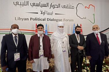 Libyan delegates attend the opening of the Libyan Political Dialogue Forum hosted in Gammarth on the outskirts of Tunisia’s capital, Tunis. AFP