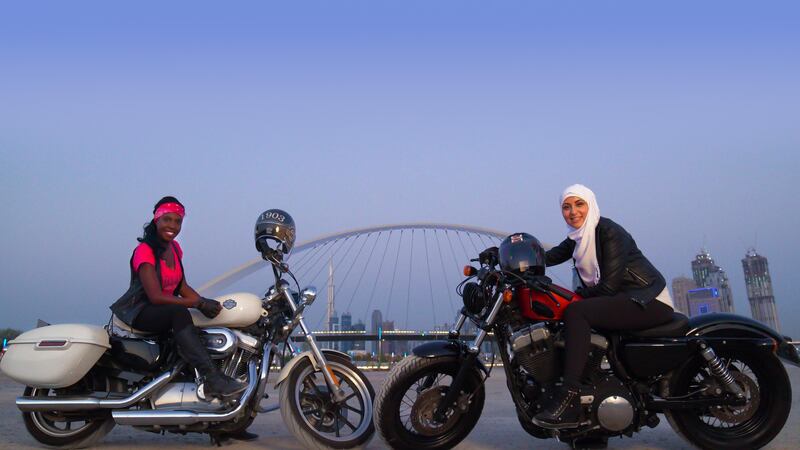 Kat and Chantal on their bikes in Dubai. Courtesy Fox Networks Group