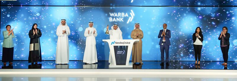 Warba Bank's chief executive Shaheen al Ghanem on Tuesday rang the bell to celebrate the listing of the lender's $250 million sukuk on Nasdaq Dubai. WAM